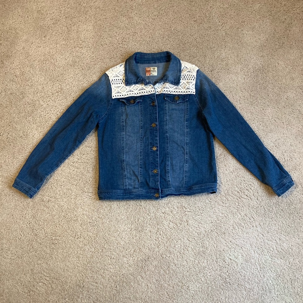 Ruff Hewn Crochet Detail Boho Chic Western Denim Jean Jacket Medium